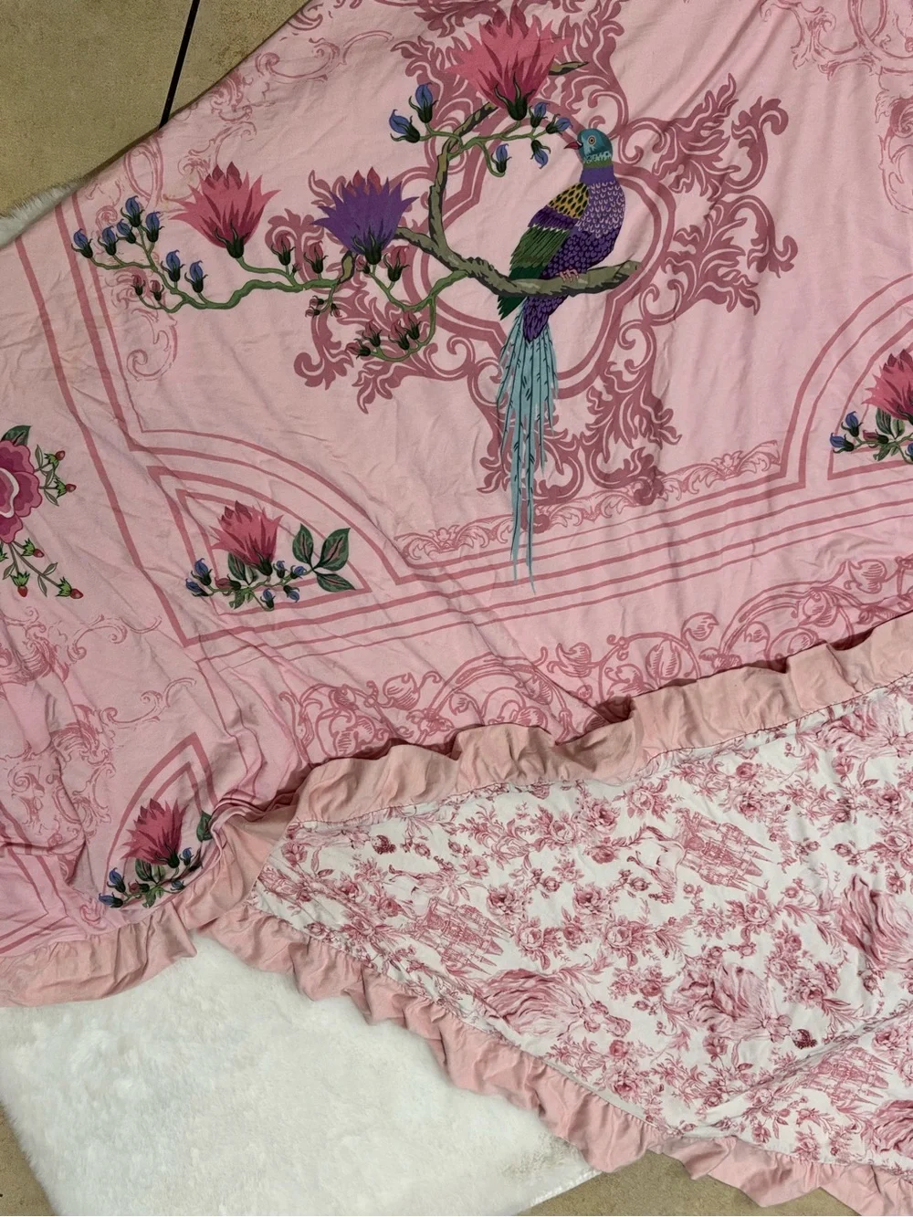 Posh Peanut Antoinette Luxe Blanket Pink White Floral Birds Princess Castle